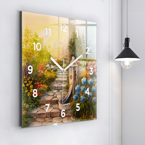 Square glass wall clock Oil composition in the forest