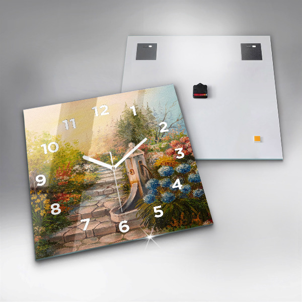 Square glass wall clock Oil composition in the forest
