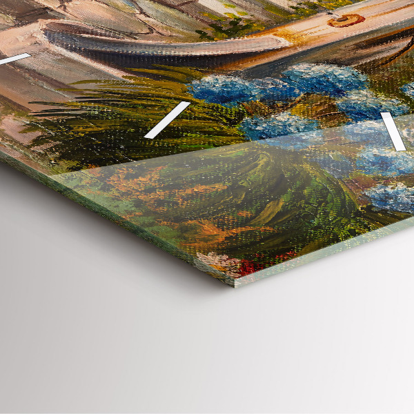 Square glass wall clock Oil composition in the forest