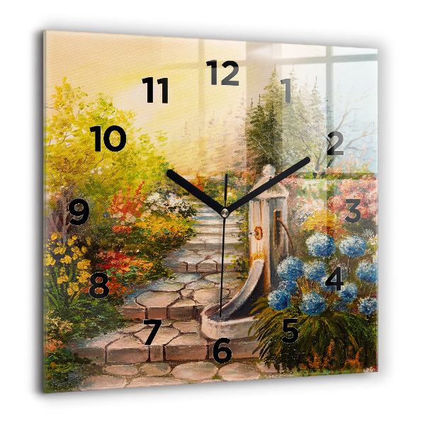 Square glass wall clock Oil composition in the forest