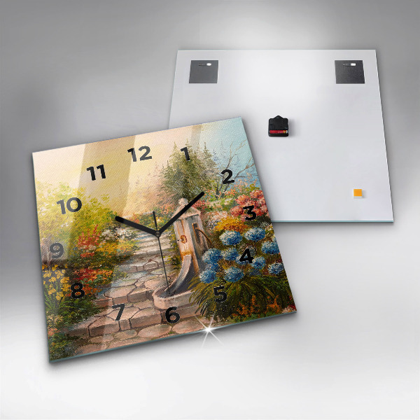 Square glass wall clock Oil composition in the forest