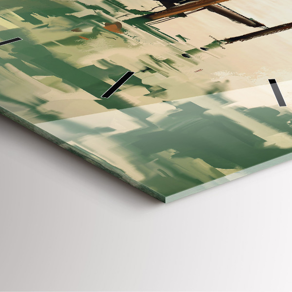 Square glass wall clock Fishing boats in the port