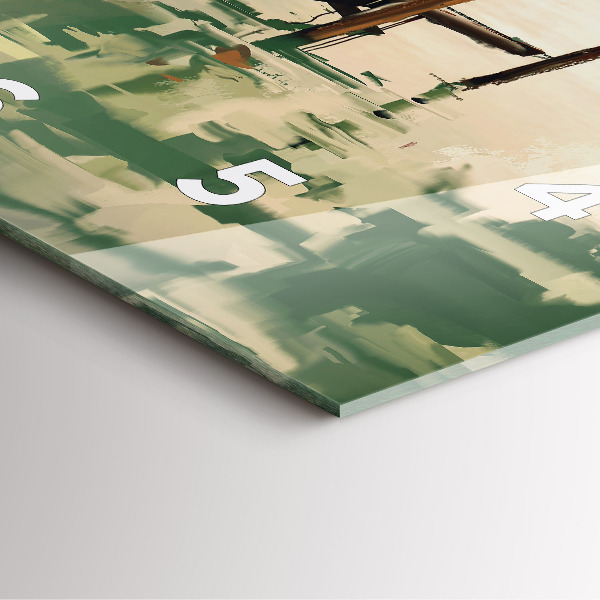 Square glass wall clock Fishing boats in the port