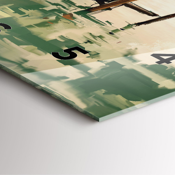 Square glass wall clock Fishing boats in the port