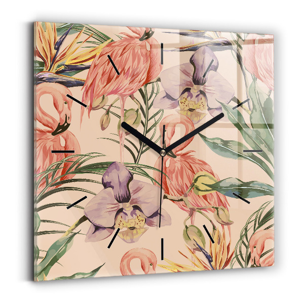 Square glass wall clock Tropical palm leaves