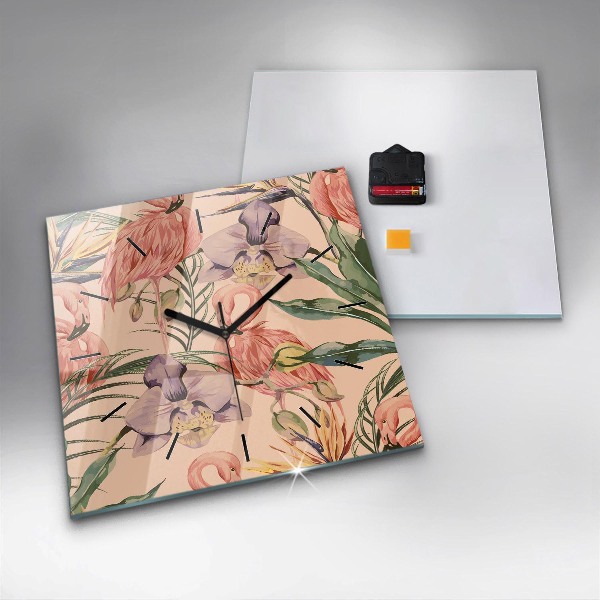 Square glass wall clock Tropical palm leaves