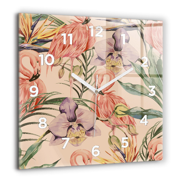 Square glass wall clock Tropical palm leaves