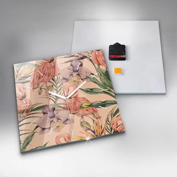 Square glass wall clock Tropical palm leaves