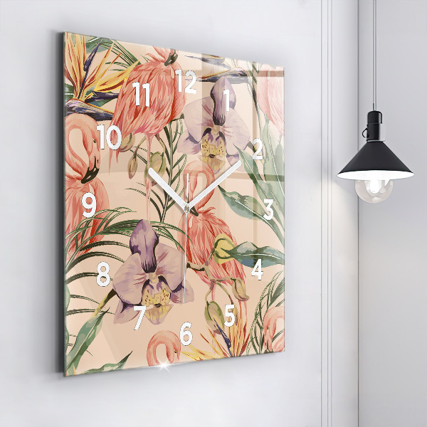 Square glass wall clock Tropical palm leaves