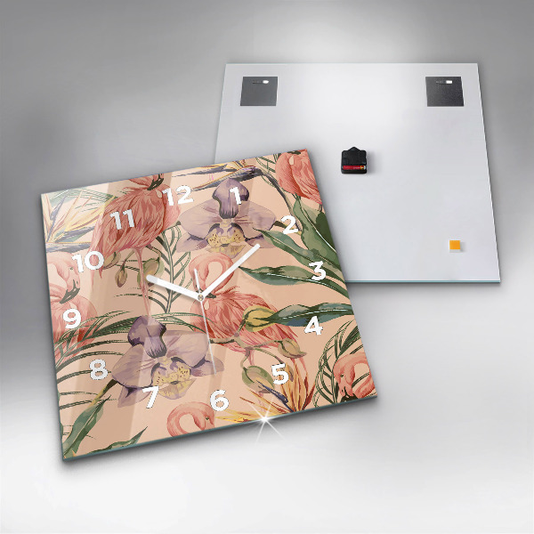 Square glass wall clock Tropical palm leaves