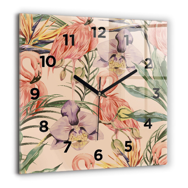 Square glass wall clock Tropical palm leaves