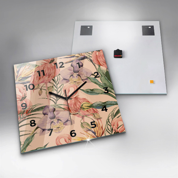 Square glass wall clock Tropical palm leaves