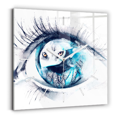 Square glass wall clock Wolf Eye Illustration