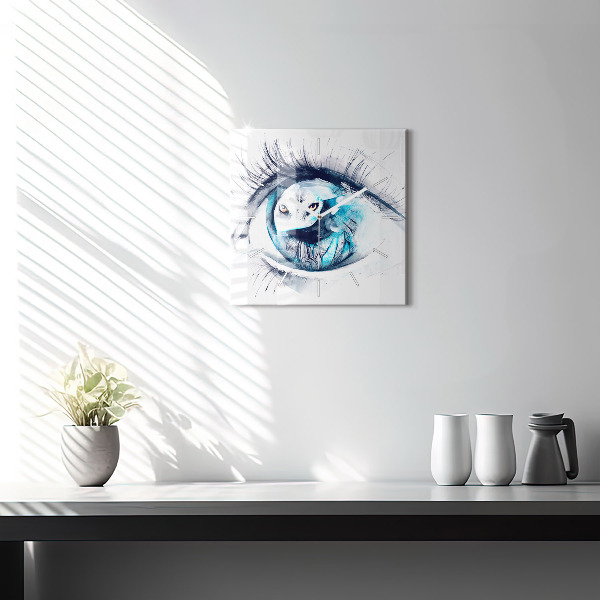 Square glass wall clock Wolf Eye Illustration