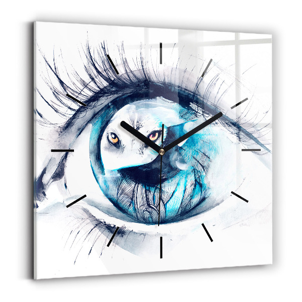 Square glass wall clock Wolf Eye Illustration