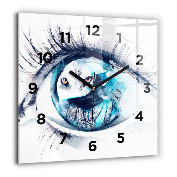 Square glass wall clock Wolf Eye Illustration