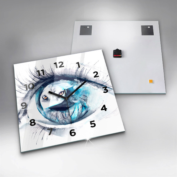 Square glass wall clock Wolf Eye Illustration
