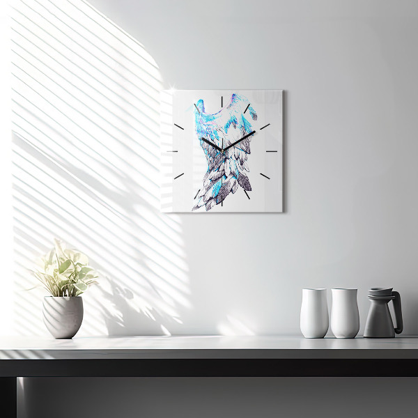 Square glass wall clock Imitation of bird wings