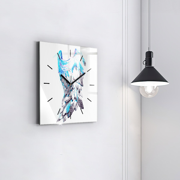 Square glass wall clock Imitation of bird wings