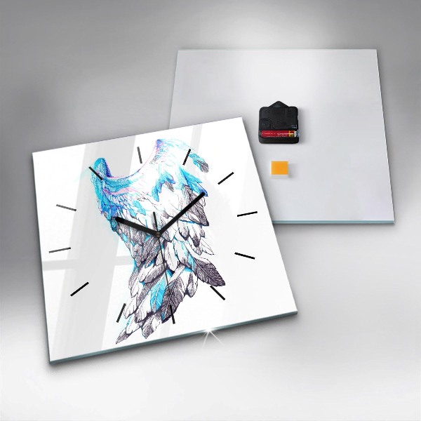 Square glass wall clock Imitation of bird wings