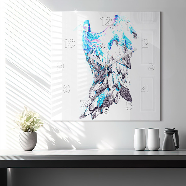 Square glass wall clock Imitation of bird wings