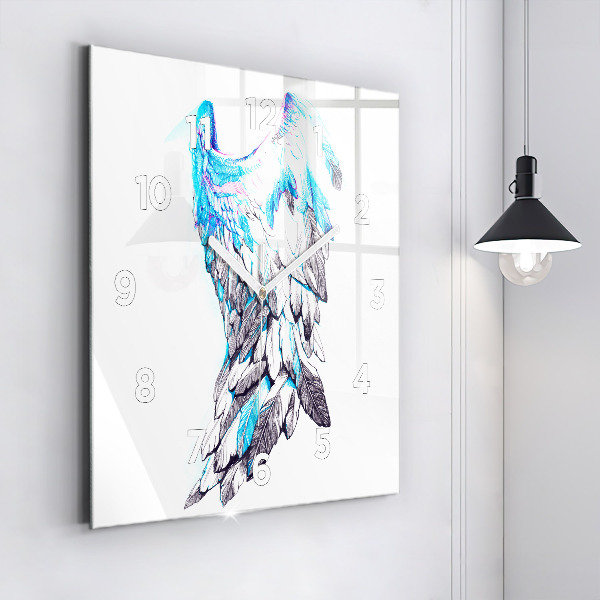 Square glass wall clock Imitation of bird wings