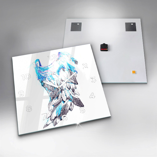 Square glass wall clock Imitation of bird wings