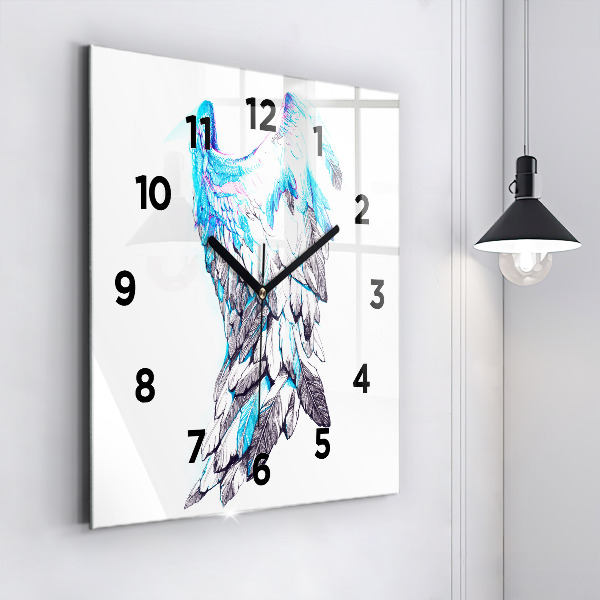 Square glass wall clock Imitation of bird wings