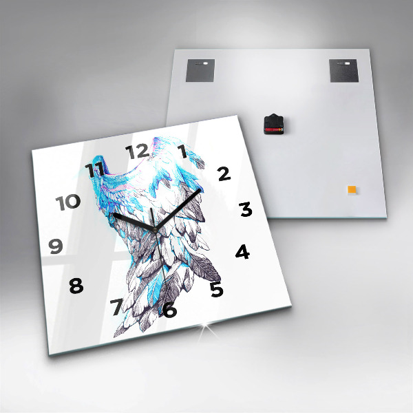 Square glass wall clock Imitation of bird wings