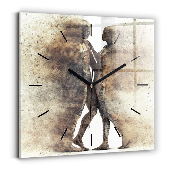 Square glass wall clock Abstract people sand