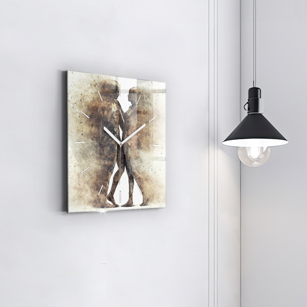 Square glass wall clock Abstract people sand
