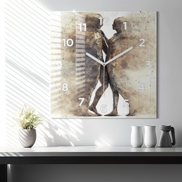 Square glass wall clock Abstract people sand
