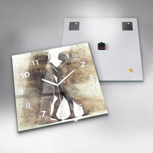 Square glass wall clock Abstract people sand
