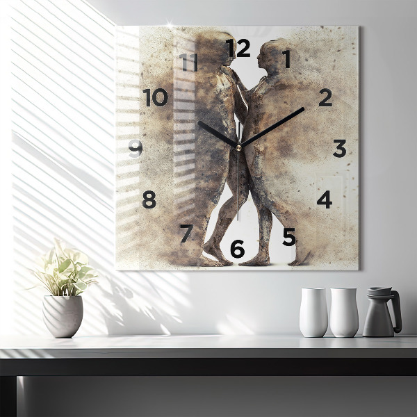 Square glass wall clock Abstract people sand