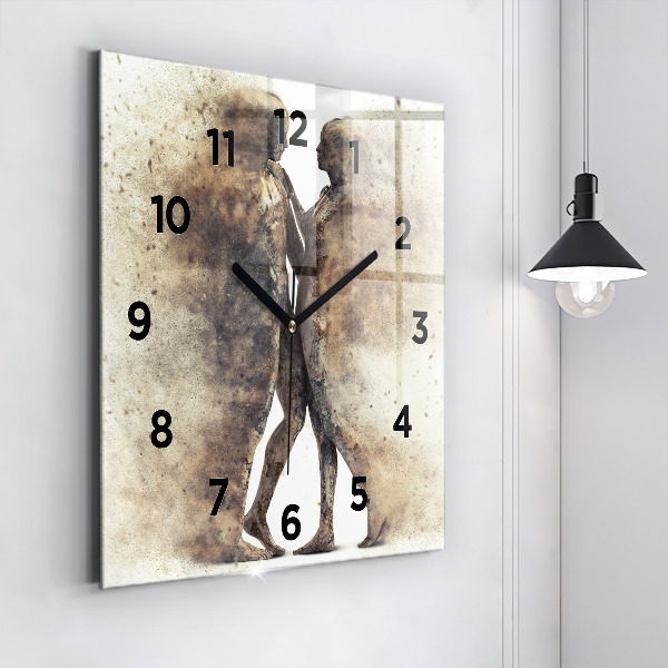 Square glass wall clock Abstract people sand