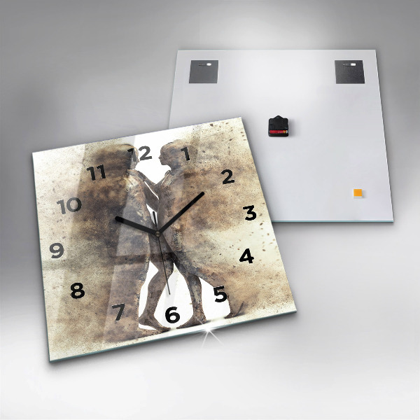 Square glass wall clock Abstract people sand