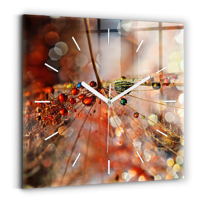 Square glass wall clock Dandelion with dew