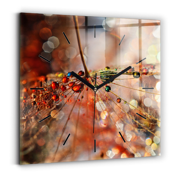 Square glass wall clock Dandelion with dew