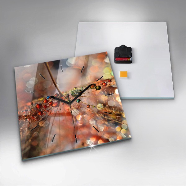 Square glass wall clock Dandelion with dew