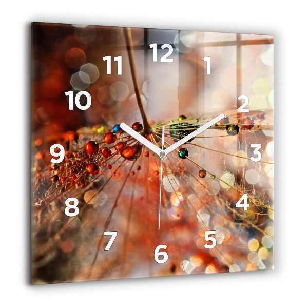 Square glass wall clock Dandelion with dew