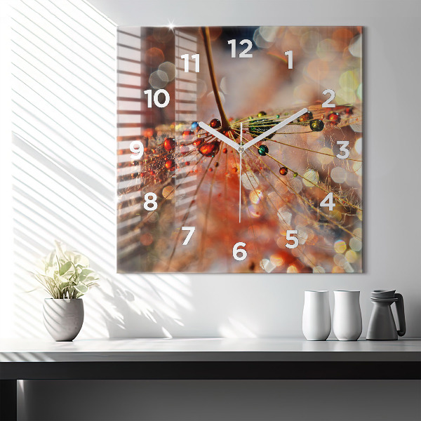 Square glass wall clock Dandelion with dew