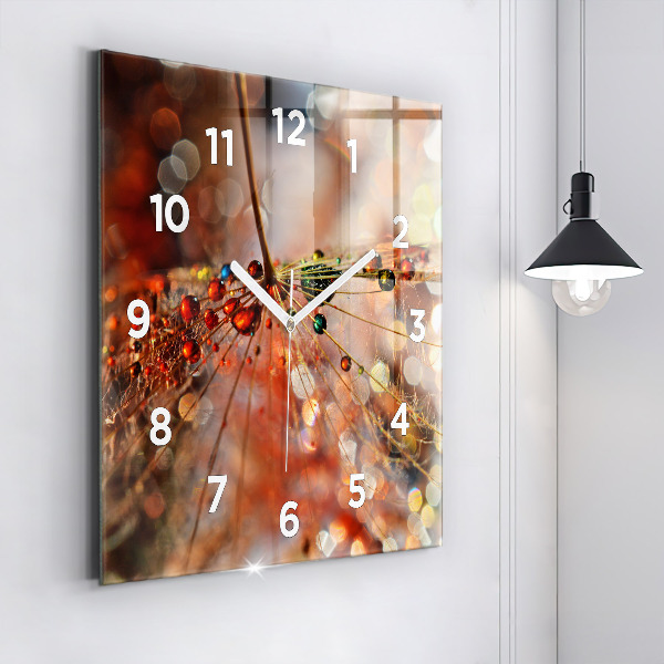 Square glass wall clock Dandelion with dew