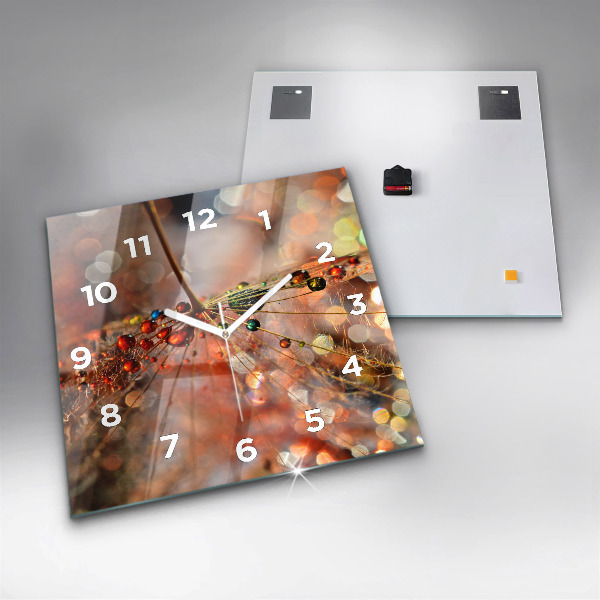 Square glass wall clock Dandelion with dew