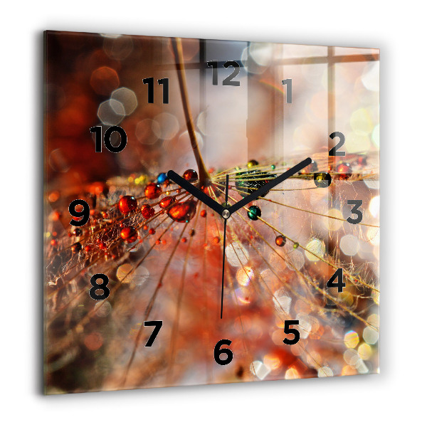 Square glass wall clock Dandelion with dew