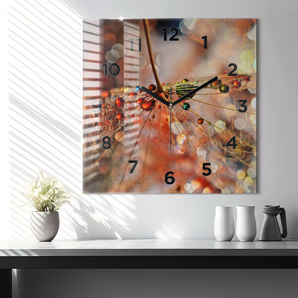 Square glass wall clock Dandelion with dew