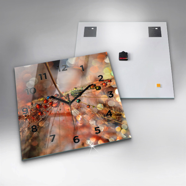 Square glass wall clock Dandelion with dew