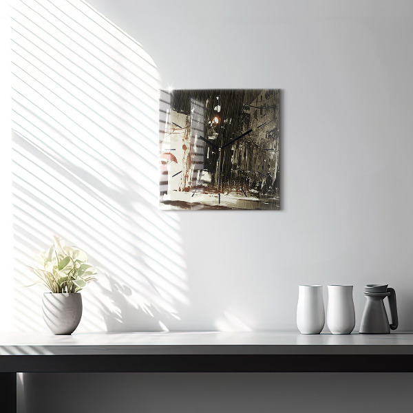 Square glass wall clock Woman on a rainy night