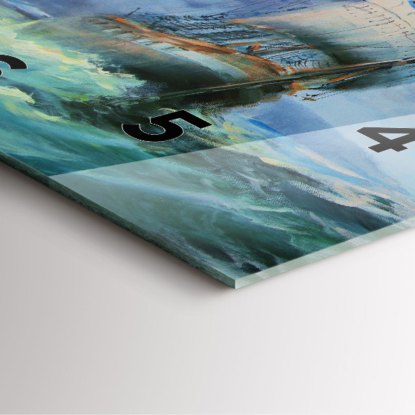 Square glass wall clock A ship on the water