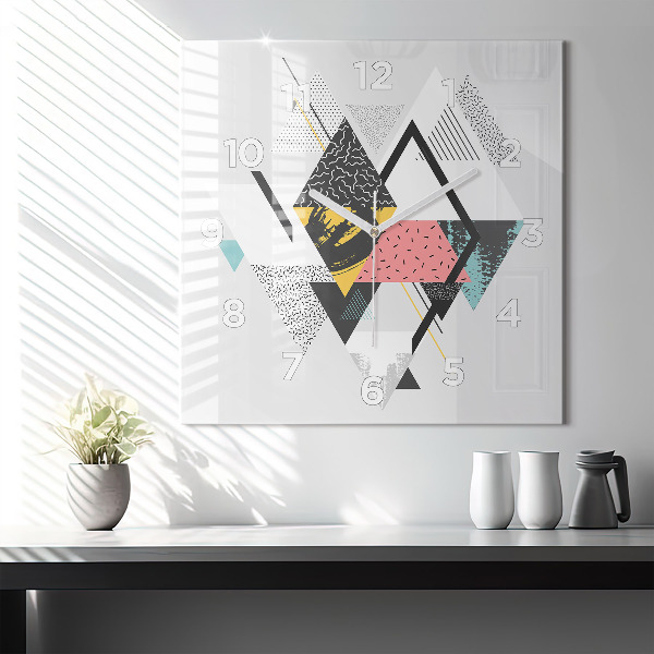 Square glass wall clock Geometric pattern