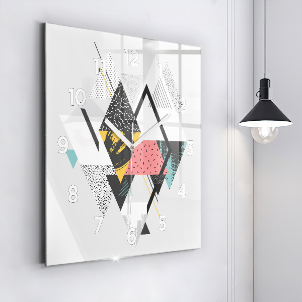 Square glass wall clock Geometric pattern